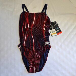 SPEEDO Women Swimsuit One Piece Endurance+ Flyback Printed Adult Sz 24 -R/W/B